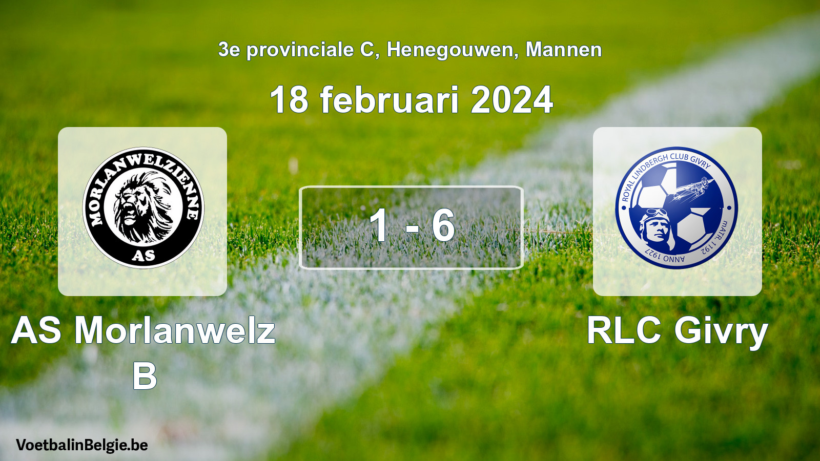 Gespeelde wedstrijd mannenvoetbal: AS Morlanwelz B - RLC Givry 1 - 6 (18 februari 2024)