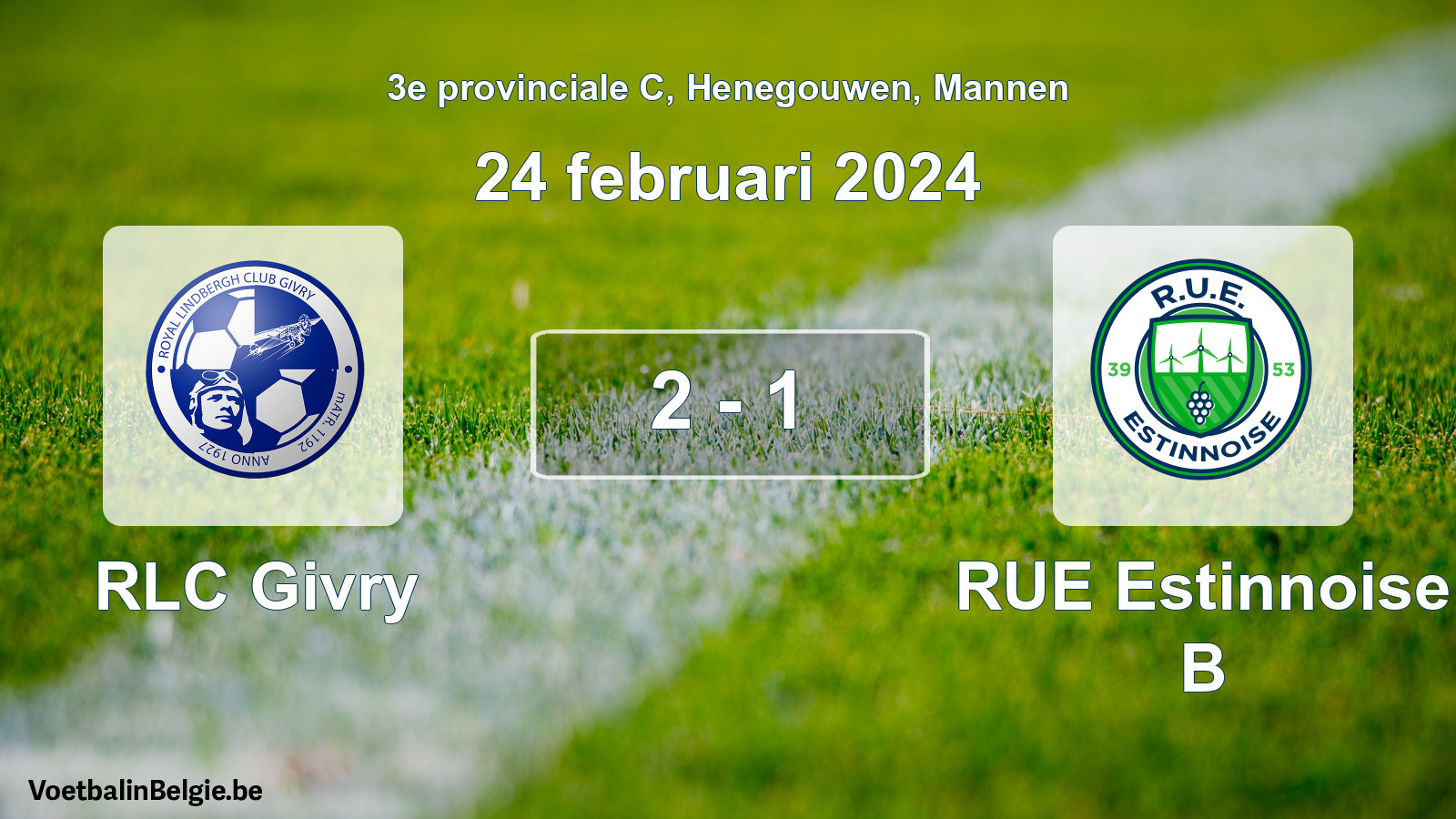 Gespeelde wedstrijd mannenvoetbal: RLC Givry - RUE Estinnoise B 2 - 1 (24 februari 2024)