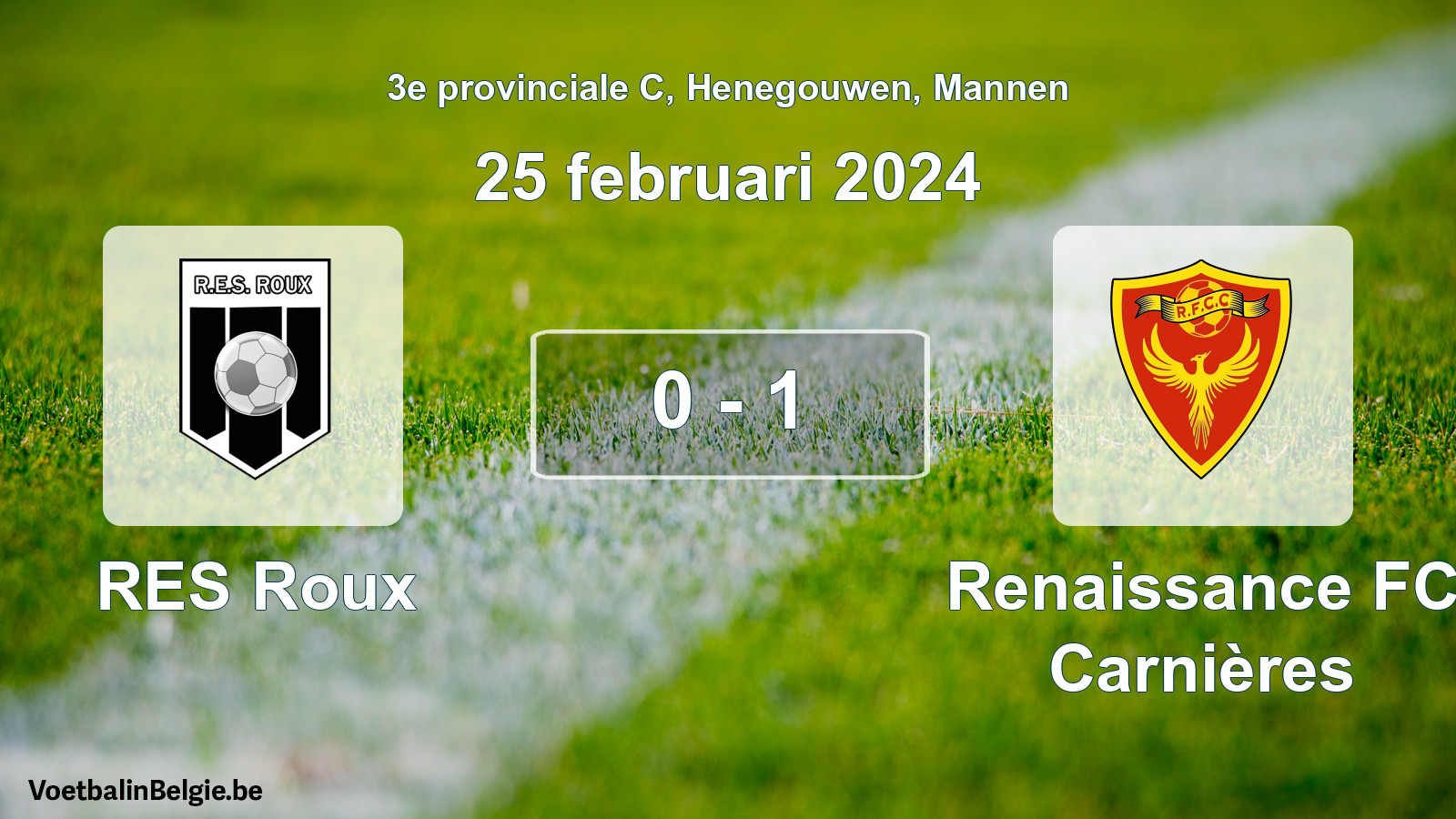 Gespeelde wedstrijd mannenvoetbal: RES Roux - Renaissance FC Carnières 0 - 1 (25 februari 2024)