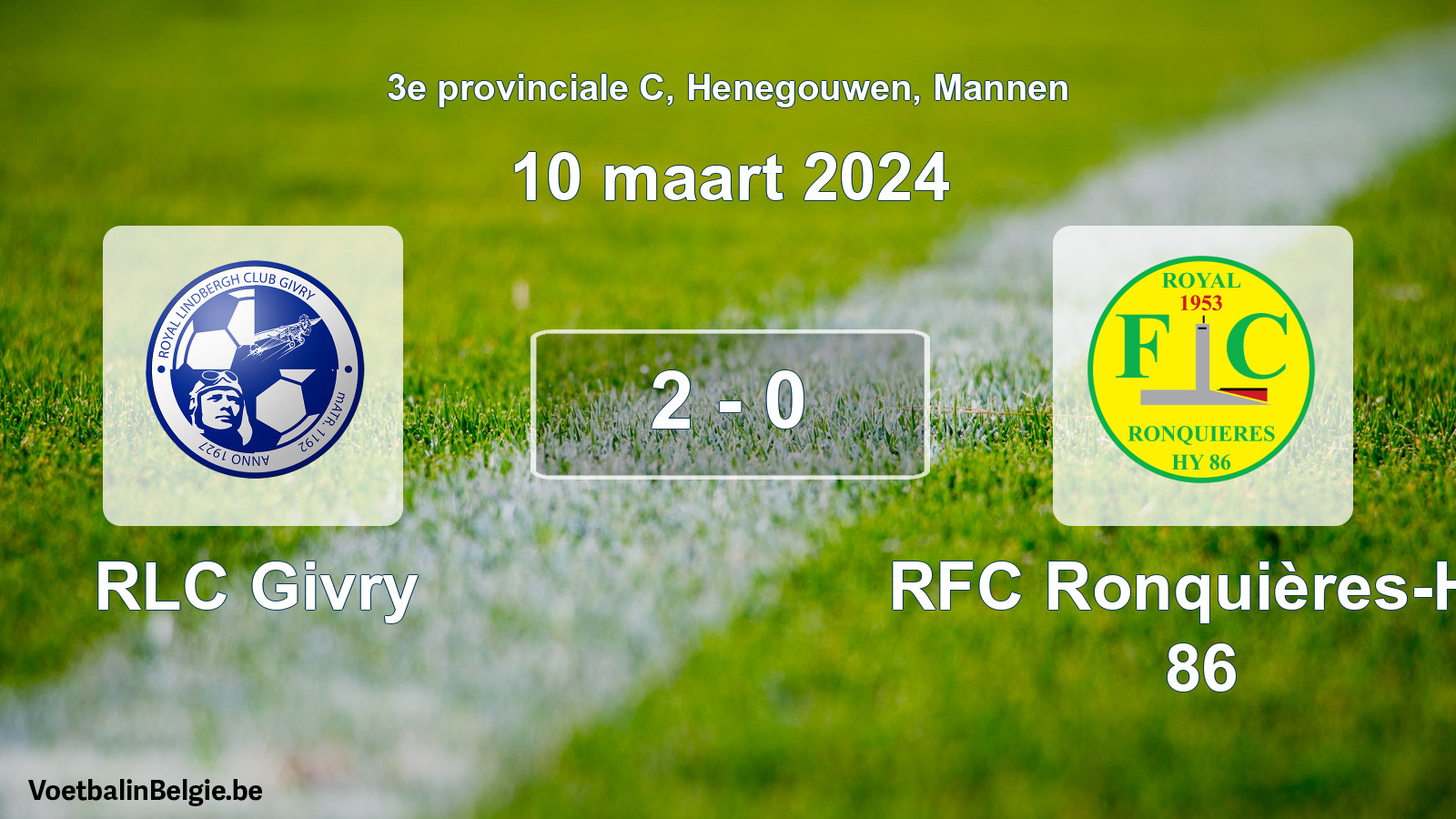 Gespeelde wedstrijd mannenvoetbal: RLC Givry - RFC Ronquières-Hy 86 2 - 0 (10 maart 2024)