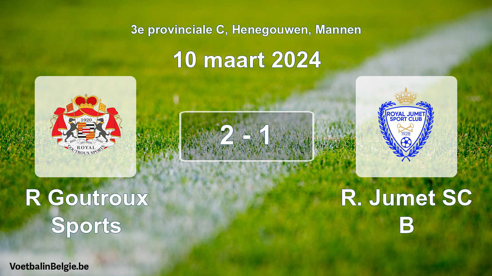 Gespeelde wedstrijd mannenvoetbal: R Goutroux Sports - R. Jumet SC B 2 - 1 (10 maart 2024)