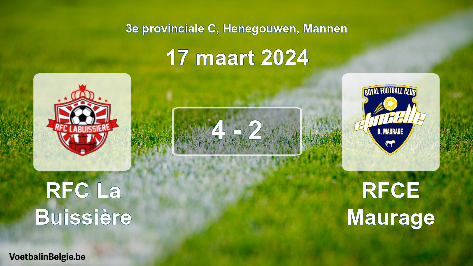 Gespeelde wedstrijd mannenvoetbal: RFC La Buissière - RFCE Maurage 4 - 2 (17 maart 2024)