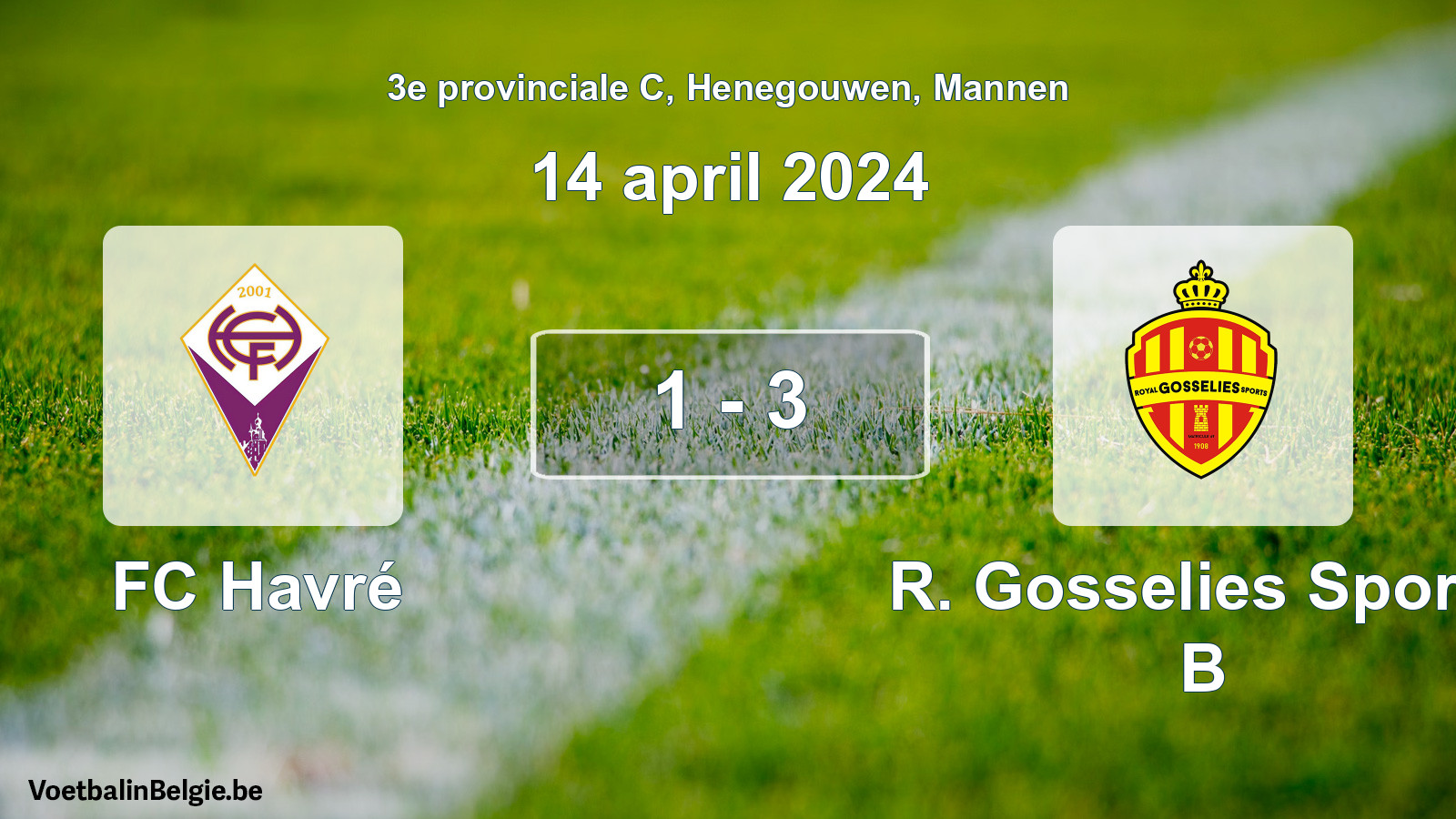 Gespeelde wedstrijd mannenvoetbal: FC Havré - R. Gosselies Sports B 1 - 3 (14 april 2024)