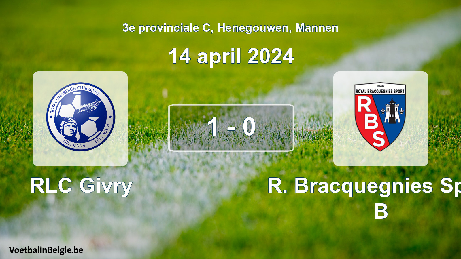 Gespeelde wedstrijd mannenvoetbal: RLC Givry - R. Bracquegnies Sport B 1 - 0 (14 april 2024)