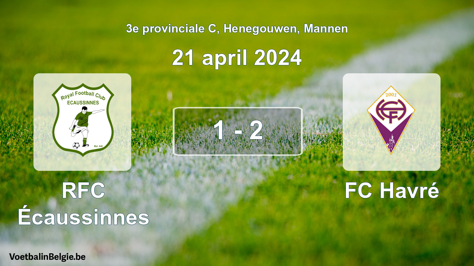Gespeelde wedstrijd mannenvoetbal: RFC Écaussinnes - FC Havré 1 - 2 (21 april 2024)