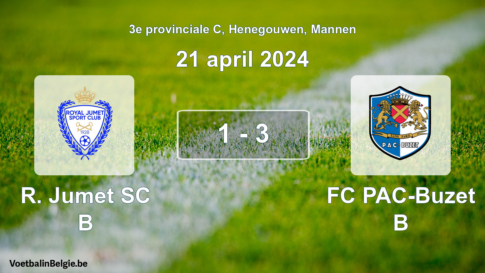 Gespeelde wedstrijd mannenvoetbal: R. Jumet SC B - FC PAC-Buzet B 1 - 3 (21 april 2024)