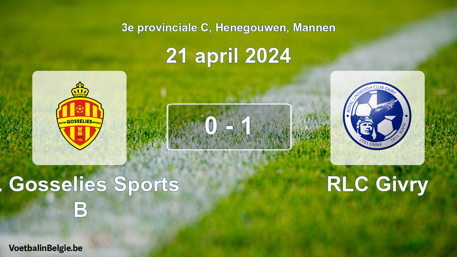Gespeelde wedstrijd mannenvoetbal: R. Gosselies Sports B - RLC Givry 0 - 1 (21 april 2024)