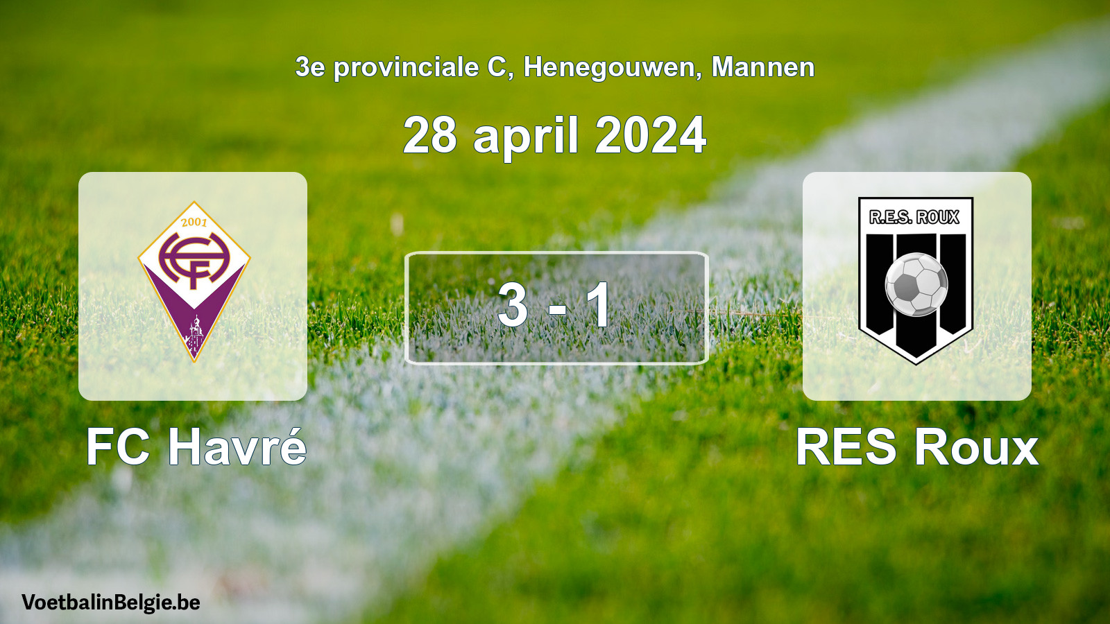 Gespeelde wedstrijd mannenvoetbal: FC Havré - RES Roux 3 - 1 (28 april 2024)