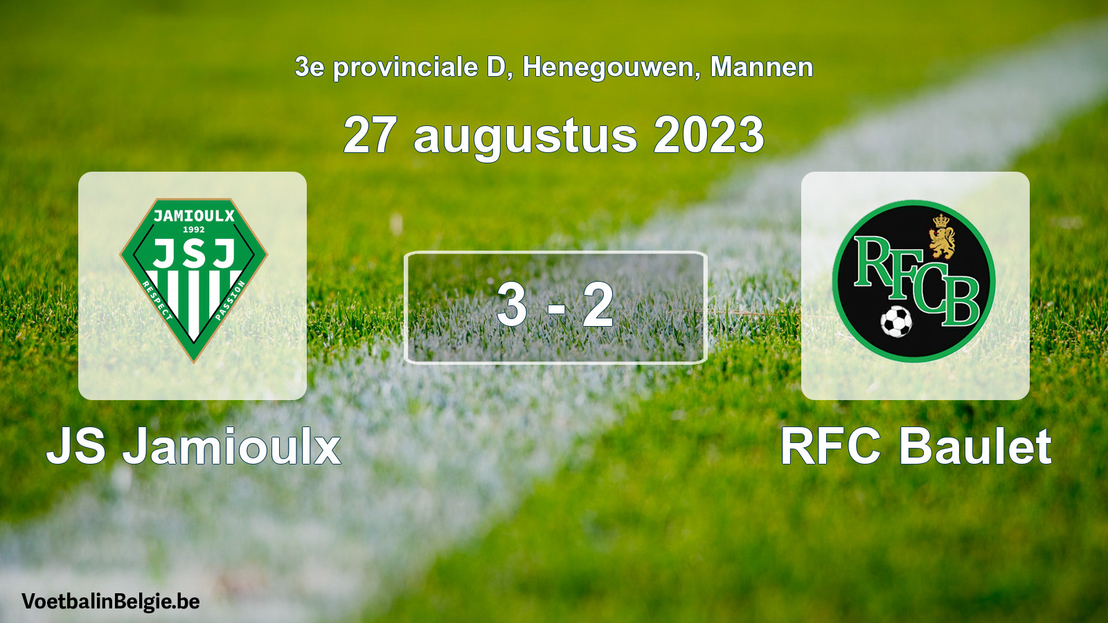 Gespeelde wedstrijd mannenvoetbal: JS Jamioulx - RFC Baulet 3 - 2 (27 augustus 2023)
