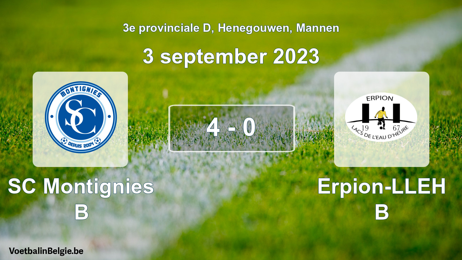 Gespeelde wedstrijd mannenvoetbal: SC Montignies B - Erpion-LLEH B 4 - 0 (3 september 2023)