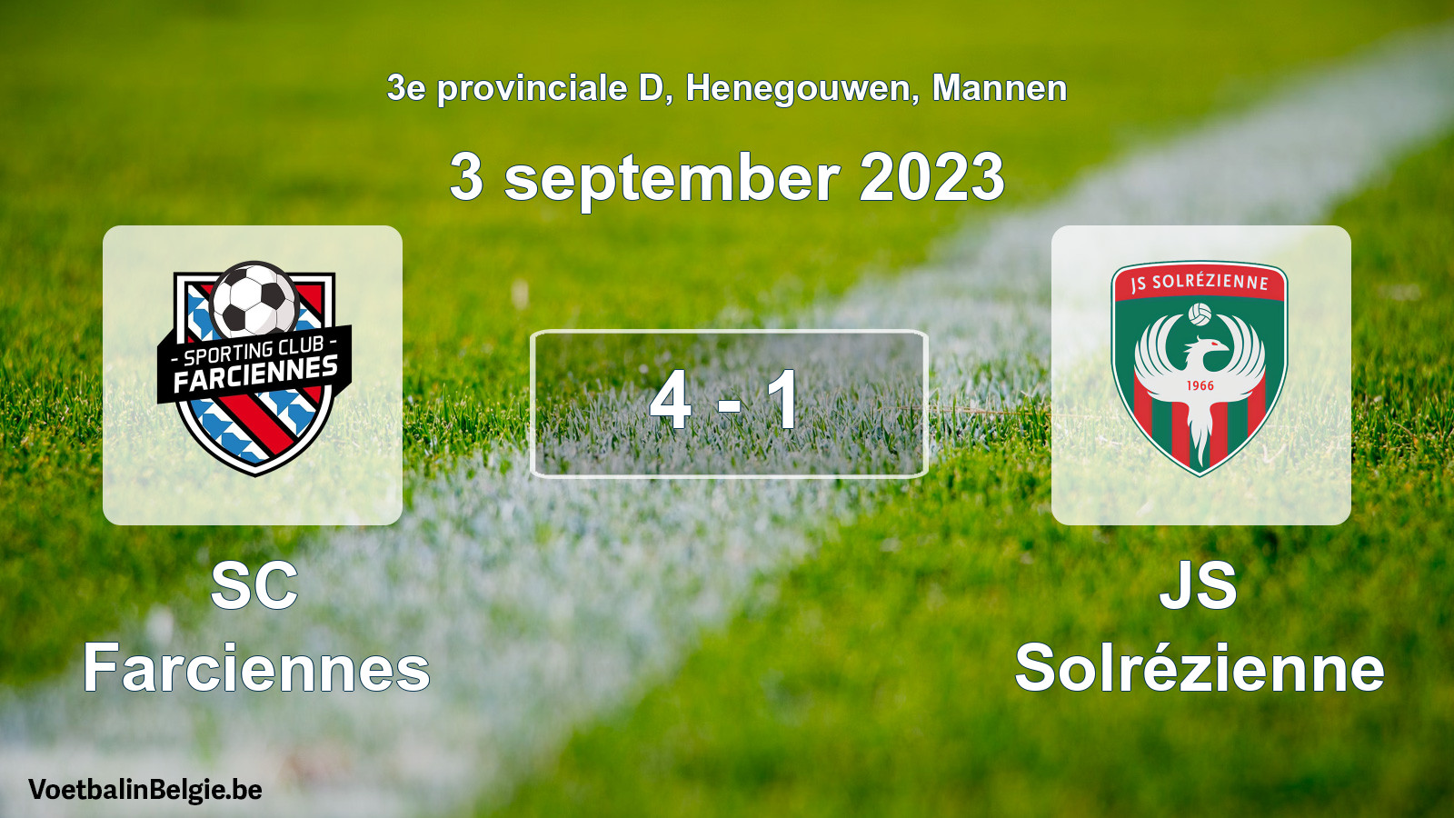 Gespeelde wedstrijd mannenvoetbal: SC Farciennes - JS Solrézienne 4 - 1 (3 september 2023)