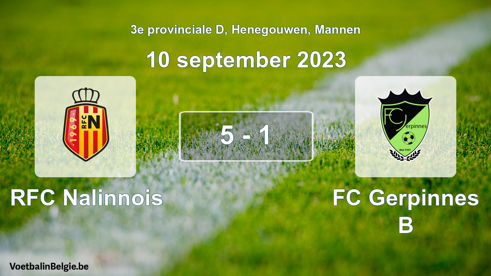Gespeelde wedstrijd mannenvoetbal: RFC Nalinnois - FC Gerpinnes B 5 - 1 (10 september 2023)