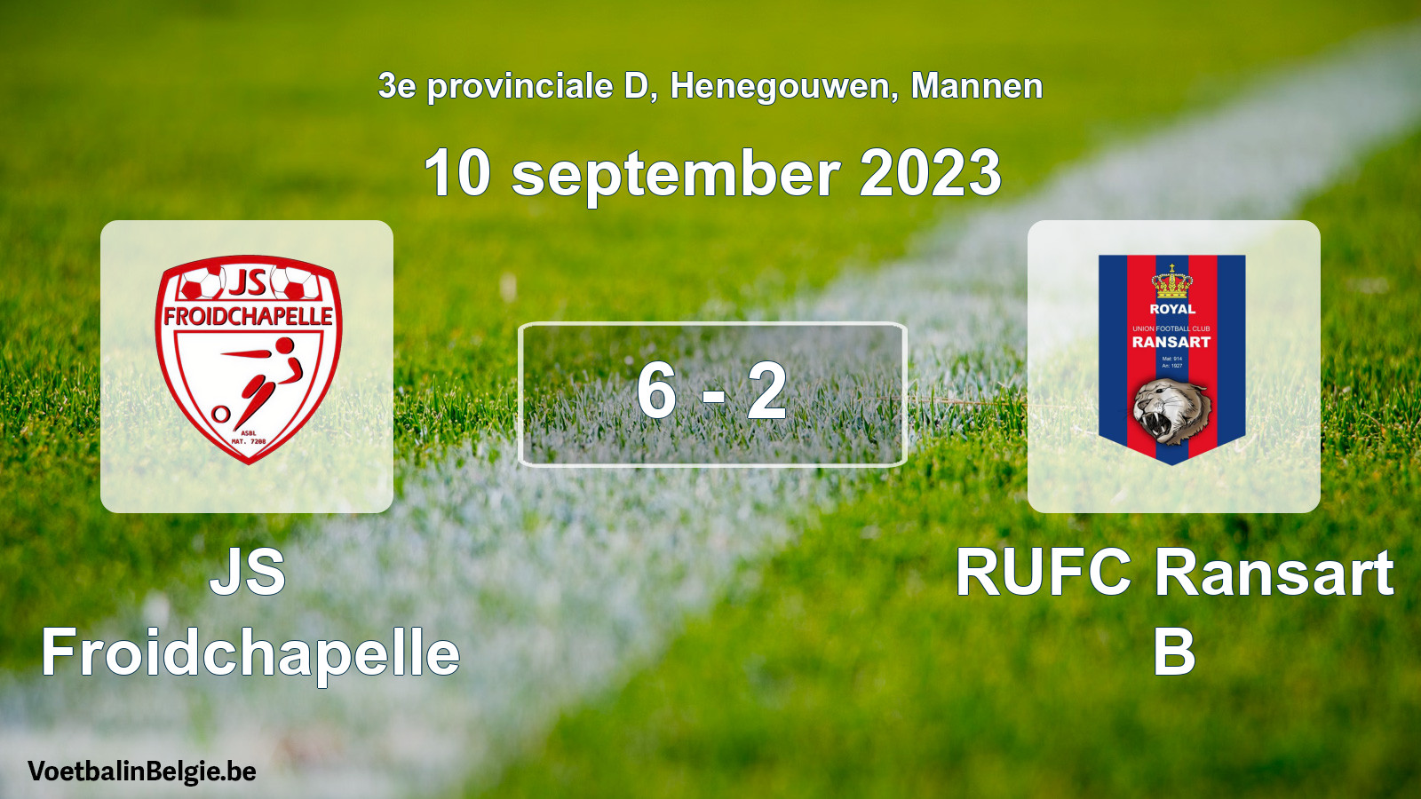 Gespeelde wedstrijd mannenvoetbal: JS Froidchapelle - RUFC Ransart B 6 - 2 (10 september 2023)
