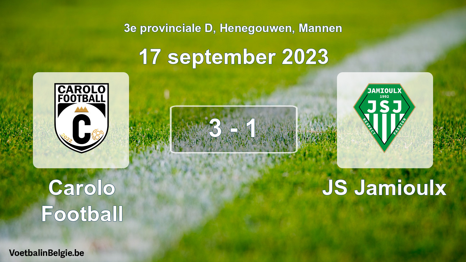 Gespeelde wedstrijd mannenvoetbal: Carolo Football - JS Jamioulx 3 - 1 (17 september 2023)