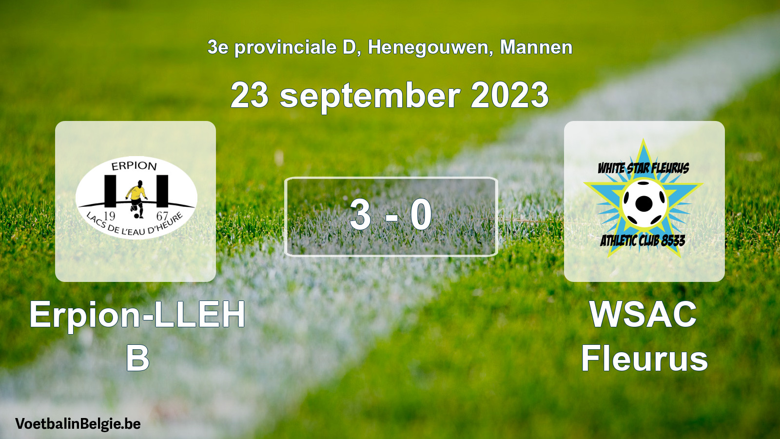 Gespeelde wedstrijd mannenvoetbal: Erpion-LLEH B - WSAC Fleurus 3 - 0 (23 september 2023)