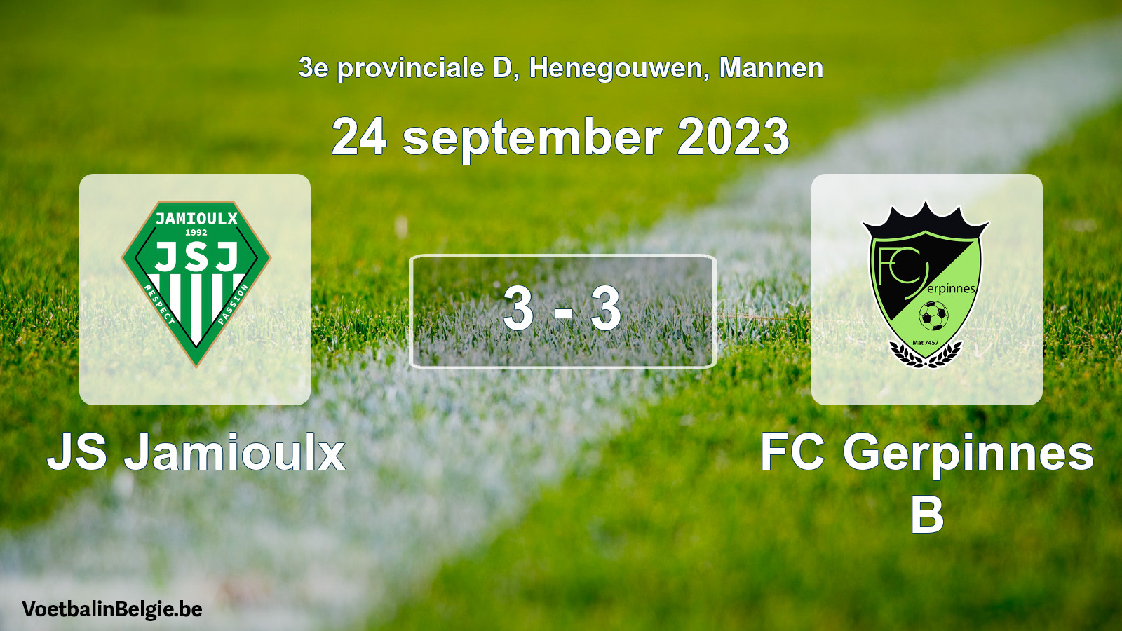 Gespeelde wedstrijd mannenvoetbal: JS Jamioulx - FC Gerpinnes B 3 - 3 (24 september 2023)