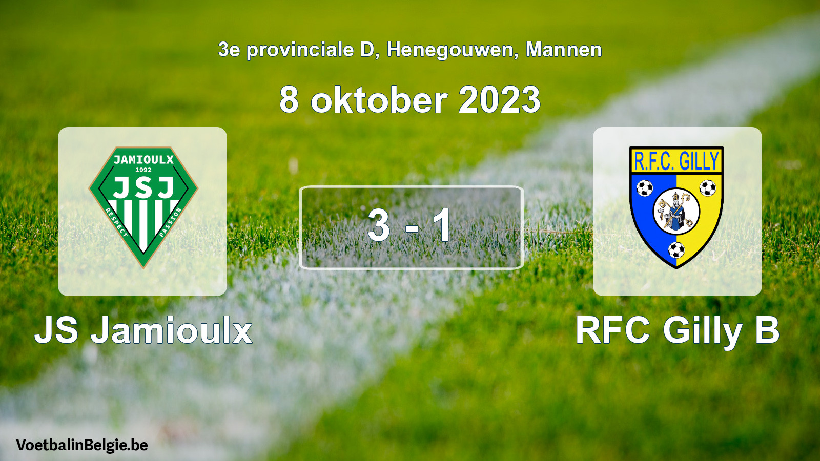 Gespeelde wedstrijd mannenvoetbal: JS Jamioulx - RFC Gilly B 3 - 1 (8 oktober 2023)