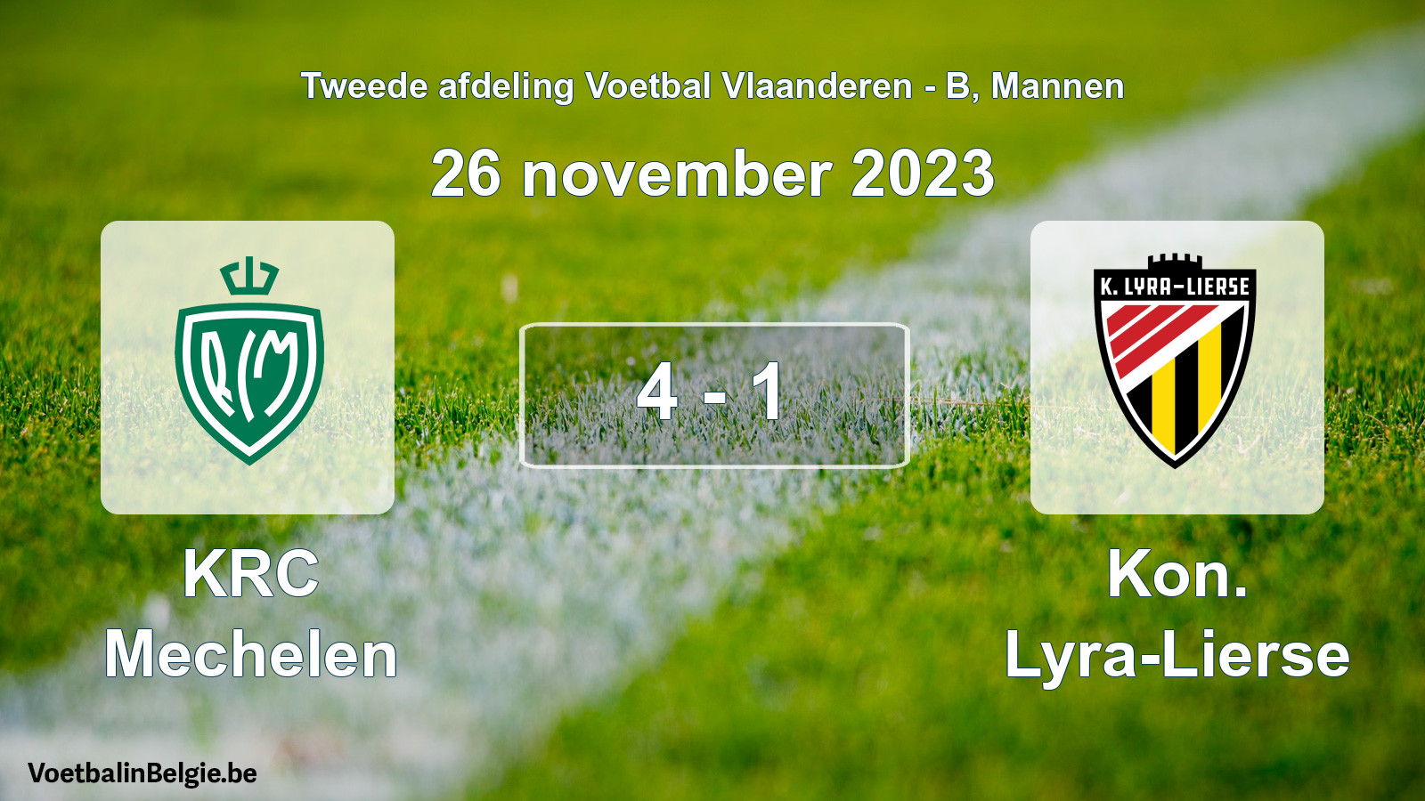 Gespeelde wedstrijd mannenvoetbal: KRC Mechelen - Kon. Lyra-Lierse 4 - 1 (26 november 2023)