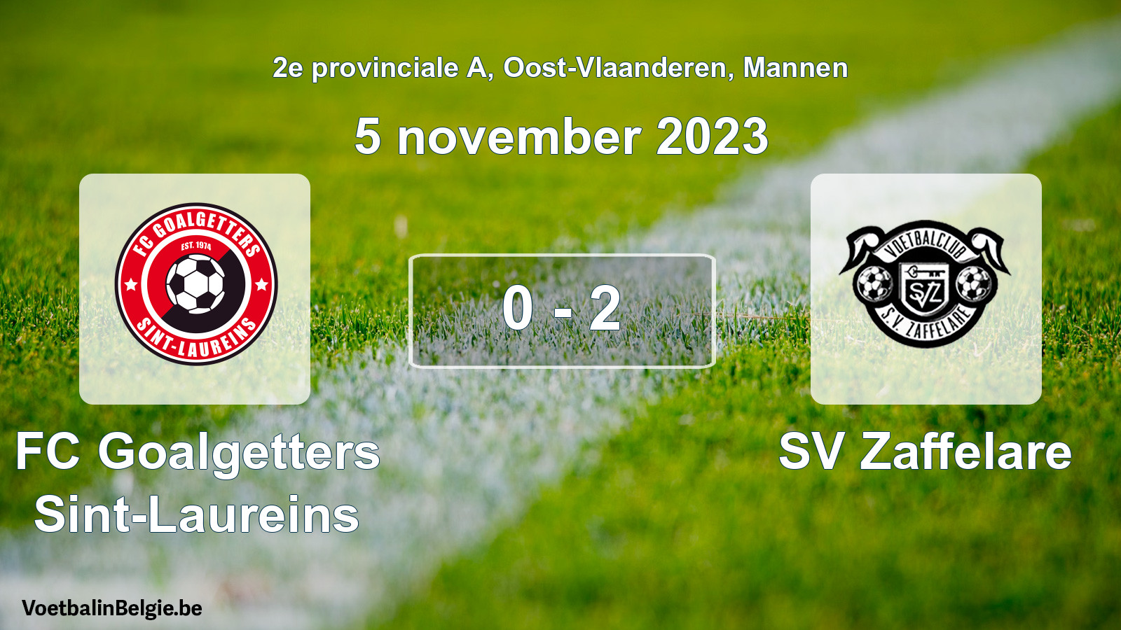 Gespeelde wedstrijd mannenvoetbal: FC Goalgetters Sint-Laureins - SV Zaffelare 0 - 2 (5 november 2023)