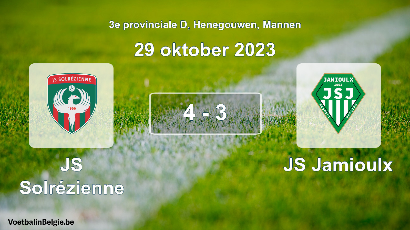 Gespeelde wedstrijd mannenvoetbal: JS Solrézienne - JS Jamioulx 4 - 3 (29 oktober 2023)