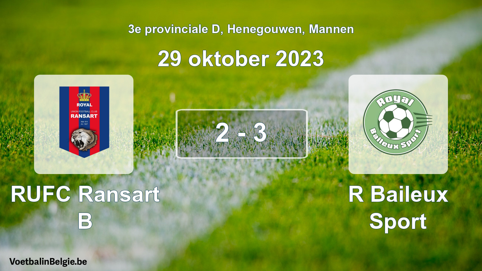 Gespeelde wedstrijd mannenvoetbal: RUFC Ransart B - R Baileux Sport 2 - 3 (29 oktober 2023)