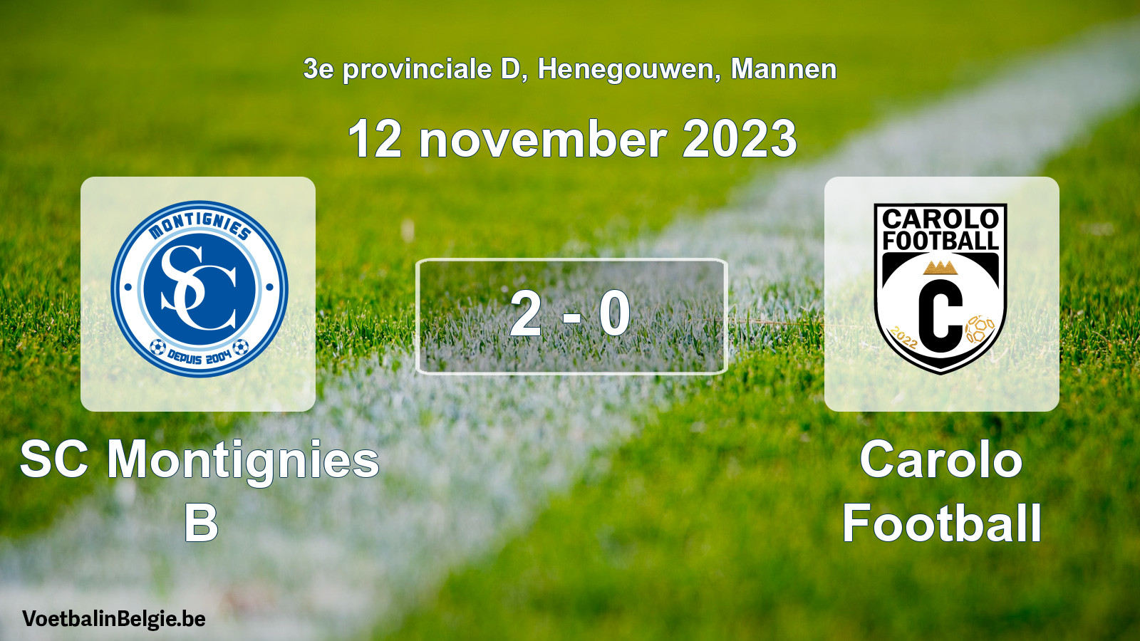 Gespeelde wedstrijd mannenvoetbal: SC Montignies B - Carolo Football 2 - 0 (12 november 2023)