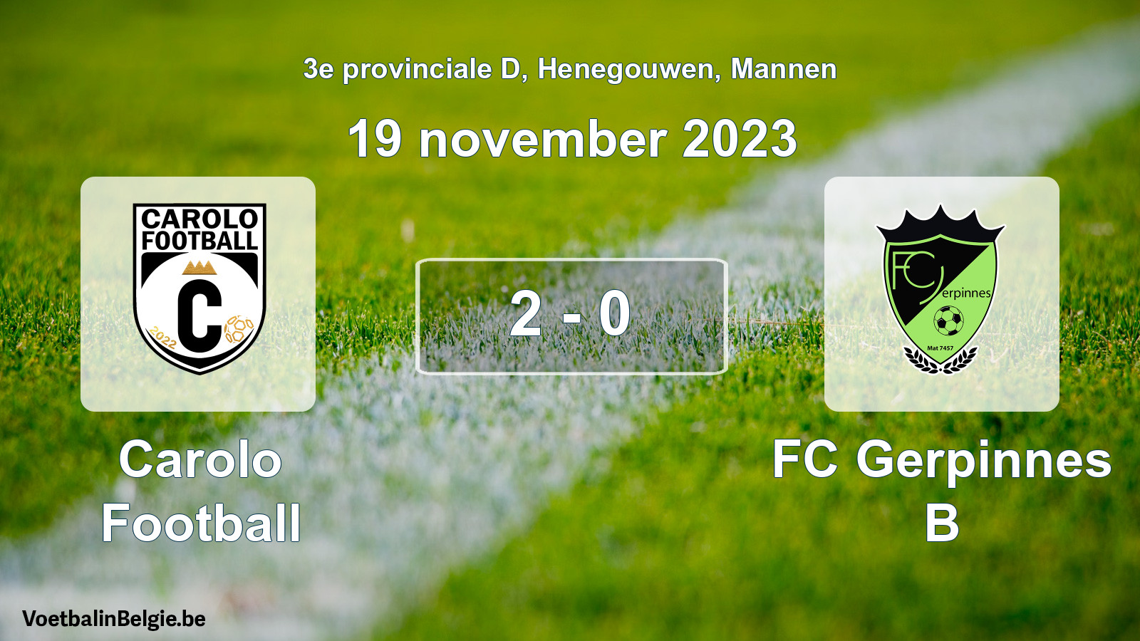 Gespeelde wedstrijd mannenvoetbal: Carolo Football - FC Gerpinnes B 2 - 0 (19 november 2023)