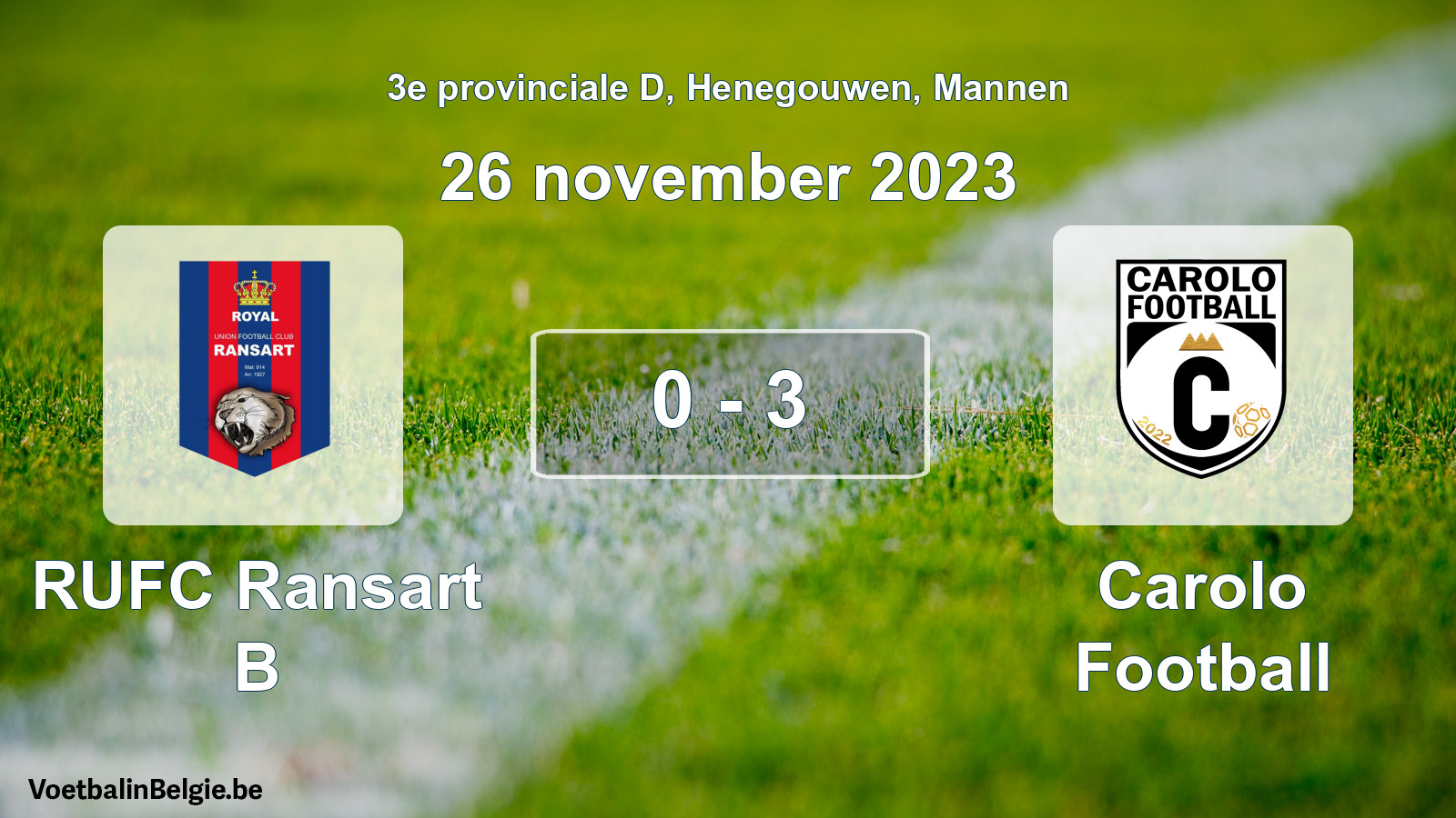 Gespeelde wedstrijd mannenvoetbal: RUFC Ransart B - Carolo Football 0 - 3 (26 november 2023)