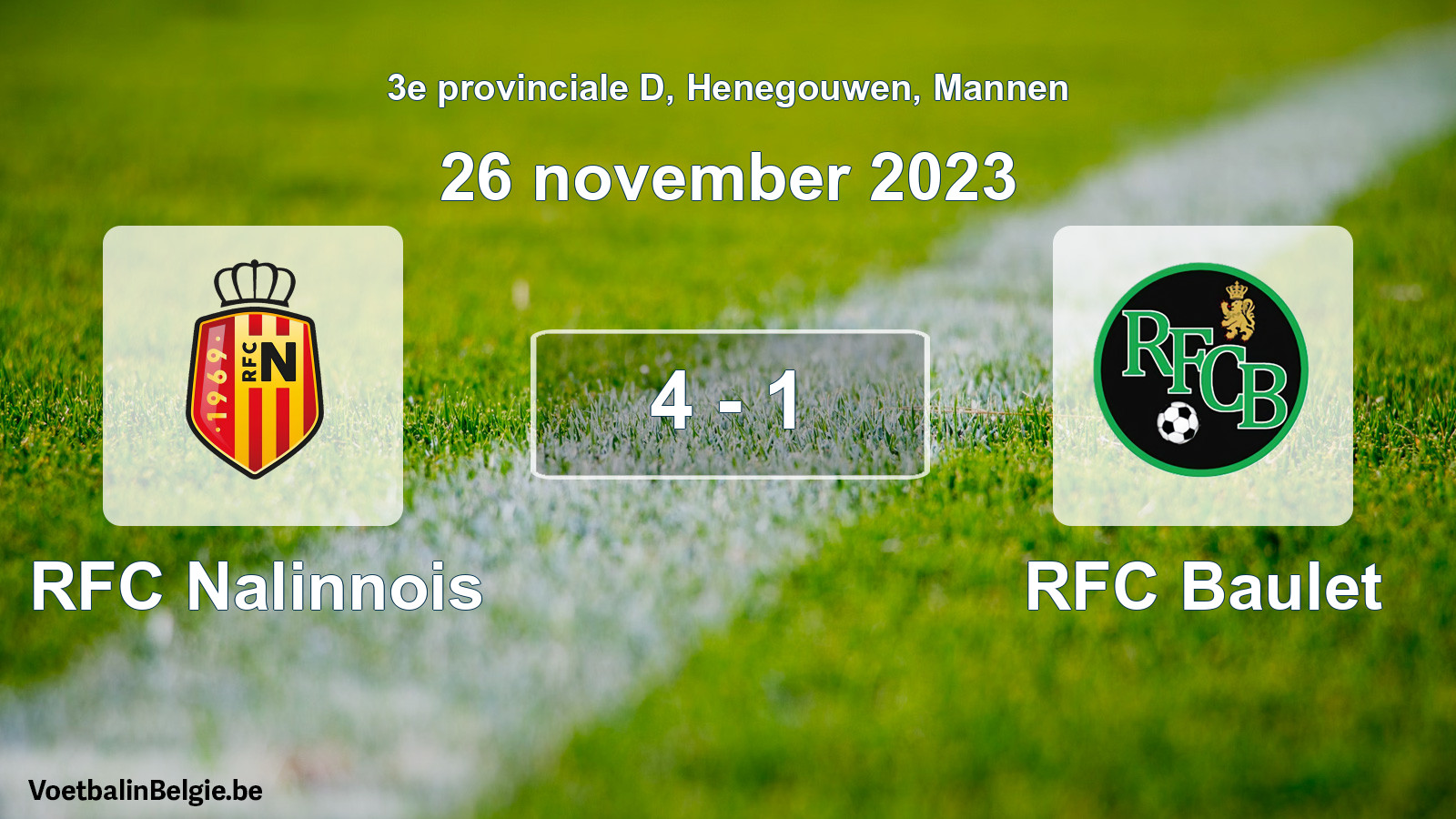 Gespeelde wedstrijd mannenvoetbal: RFC Nalinnois - RFC Baulet 4 - 1 (26 november 2023)