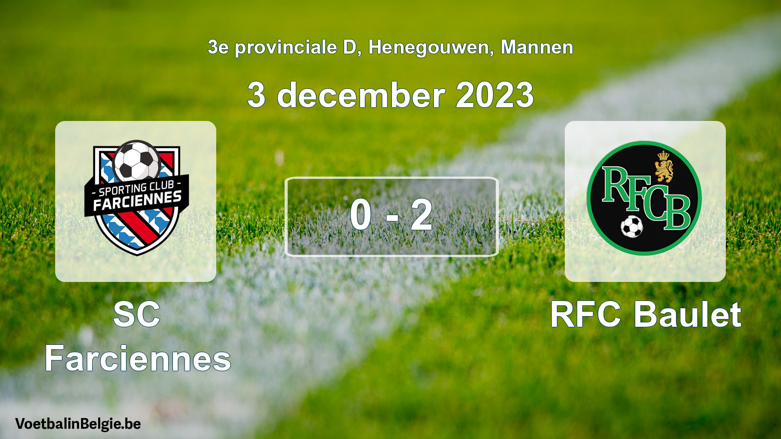 Gespeelde wedstrijd mannenvoetbal: SC Farciennes - RFC Baulet 0 - 2 (3 december 2023)