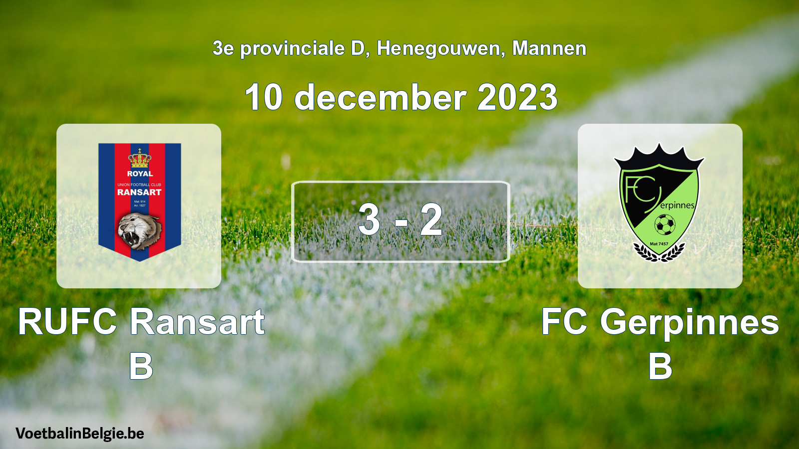Gespeelde wedstrijd mannenvoetbal: RUFC Ransart B - FC Gerpinnes B 3 - 2 (10 december 2023)