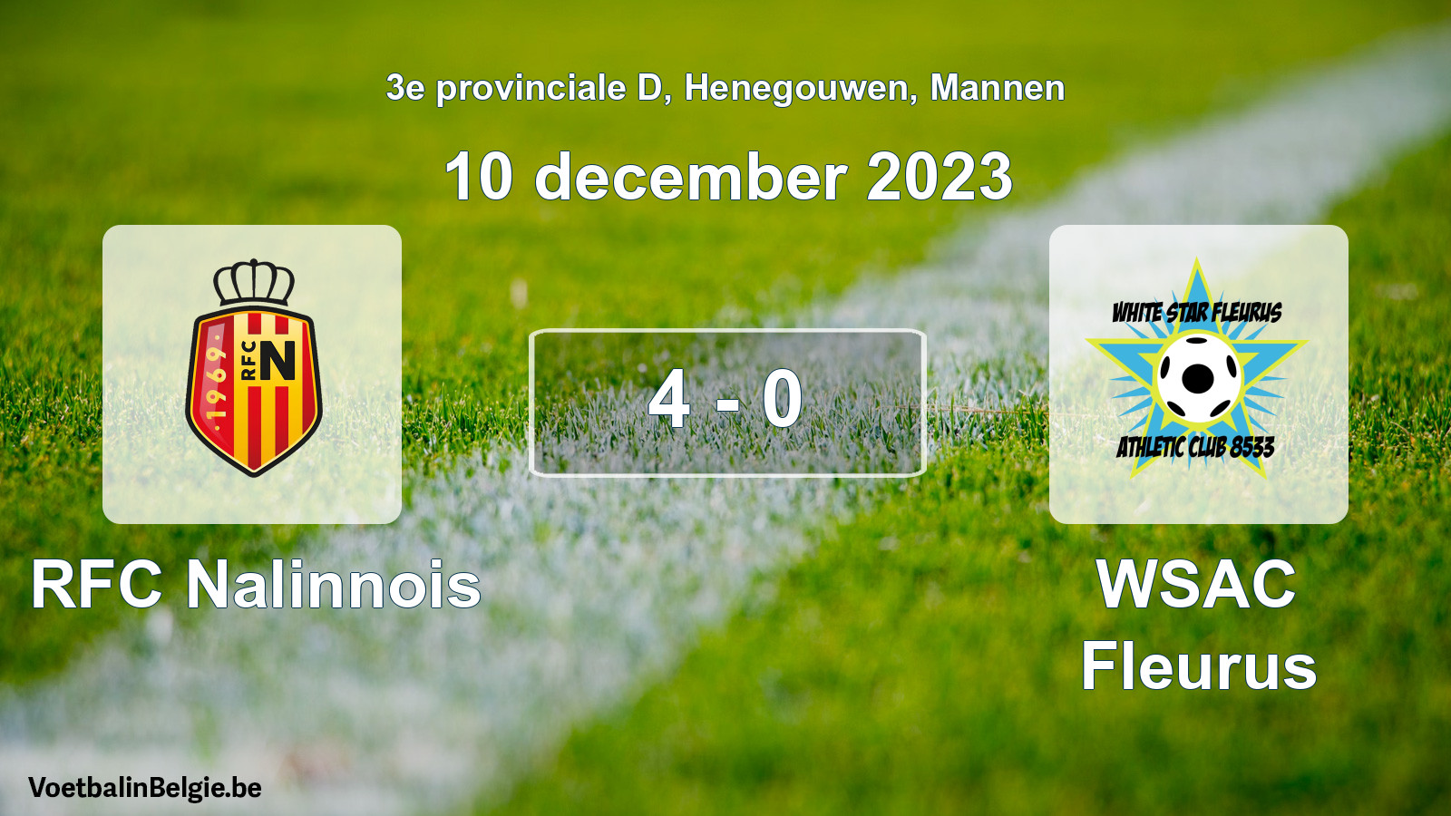 Gespeelde wedstrijd mannenvoetbal: RFC Nalinnois - WSAC Fleurus 4 - 0 (10 december 2023)