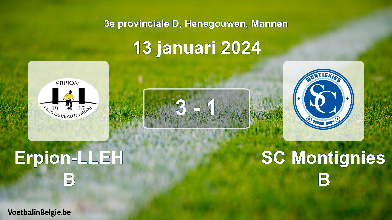 Gespeelde wedstrijd mannenvoetbal: Erpion-LLEH B - SC Montignies B 3 - 1 (13 januari 2024)