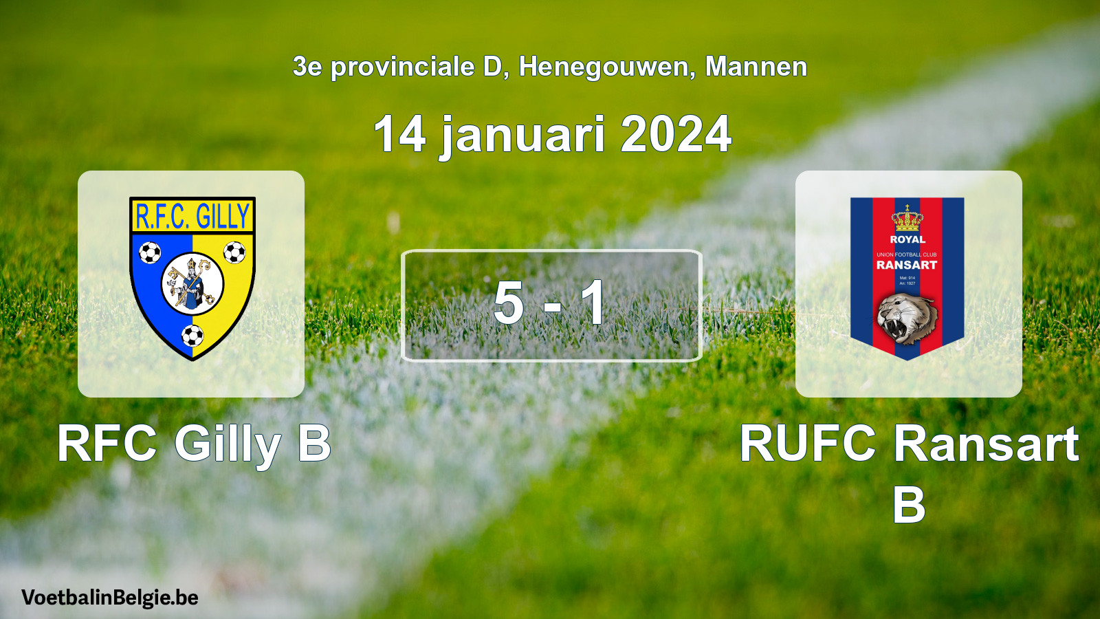Gespeelde wedstrijd mannenvoetbal: RFC Gilly B - RUFC Ransart B 5 - 1 (14 januari 2024)