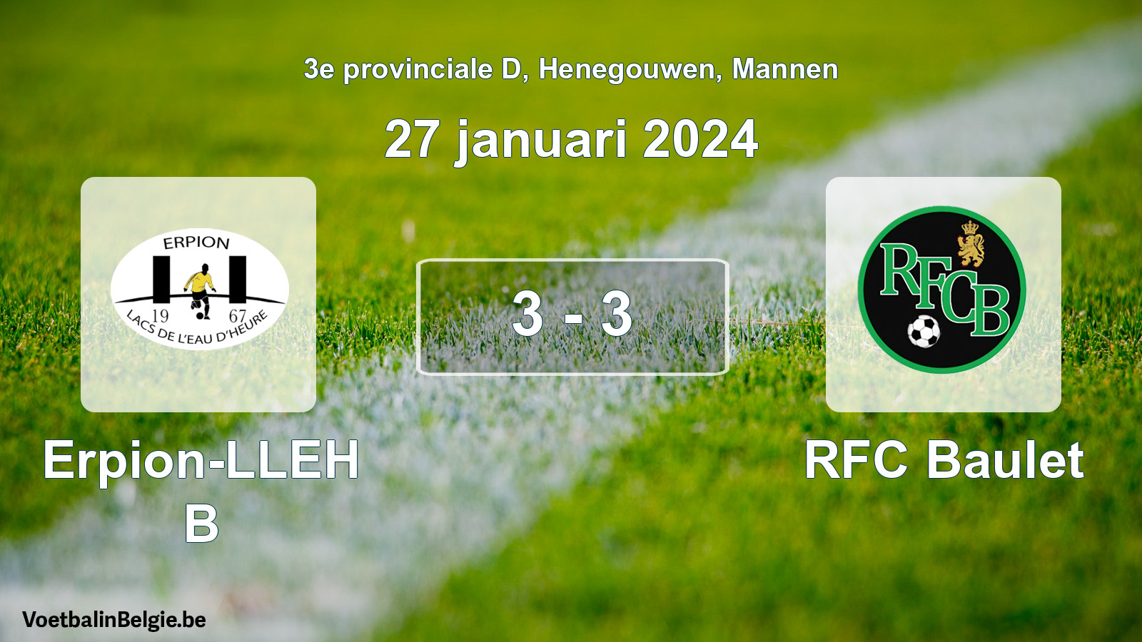 Gespeelde wedstrijd mannenvoetbal: Erpion-LLEH B - RFC Baulet 3 - 3 (27 januari 2024)