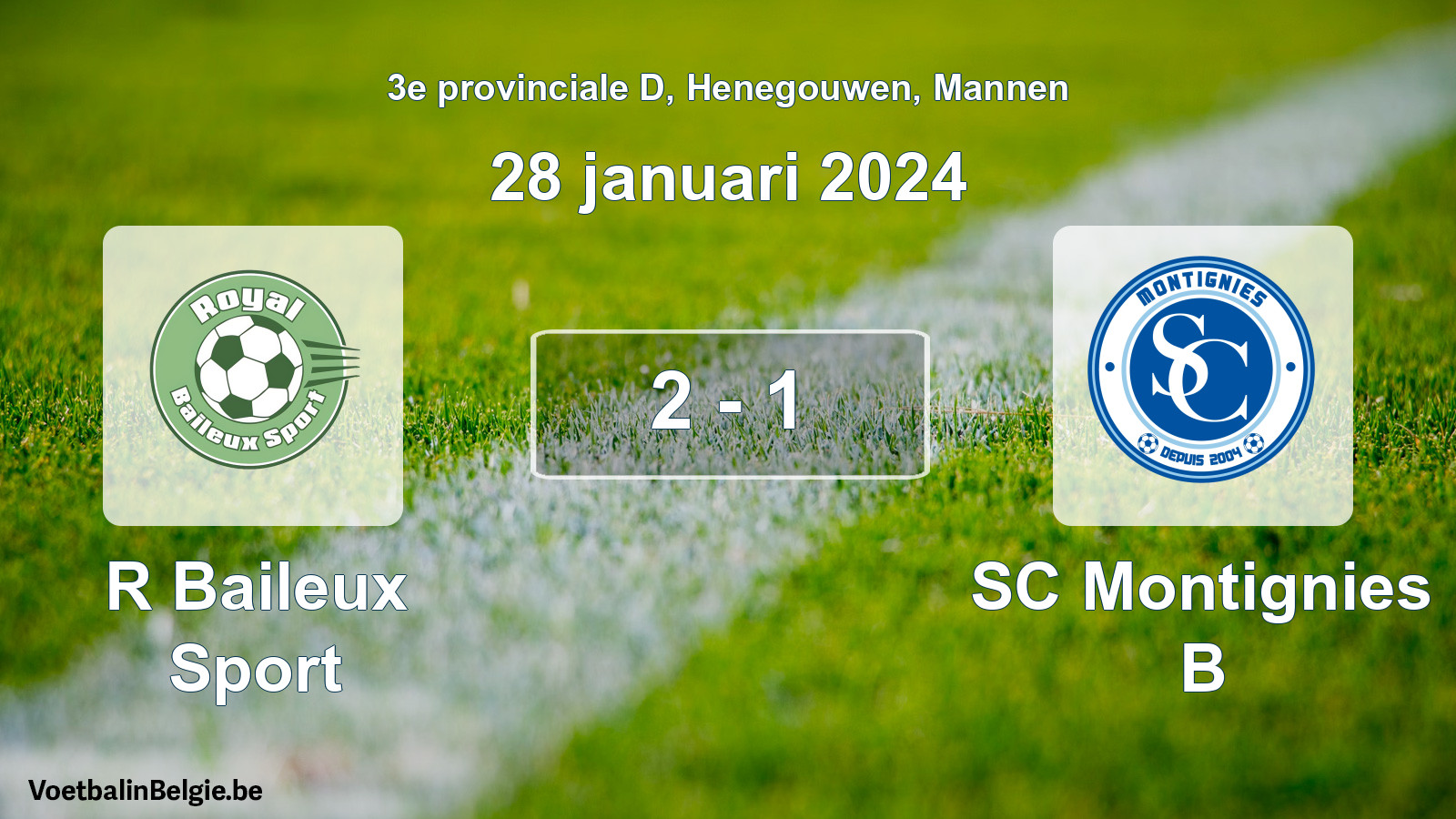 Gespeelde wedstrijd mannenvoetbal: R Baileux Sport - SC Montignies B 2 - 1 (28 januari 2024)