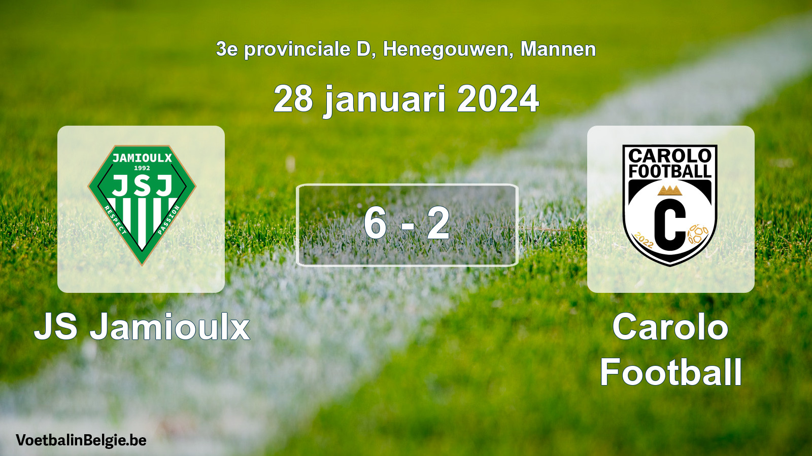 Gespeelde wedstrijd mannenvoetbal: JS Jamioulx - Carolo Football 6 - 2 (28 januari 2024)
