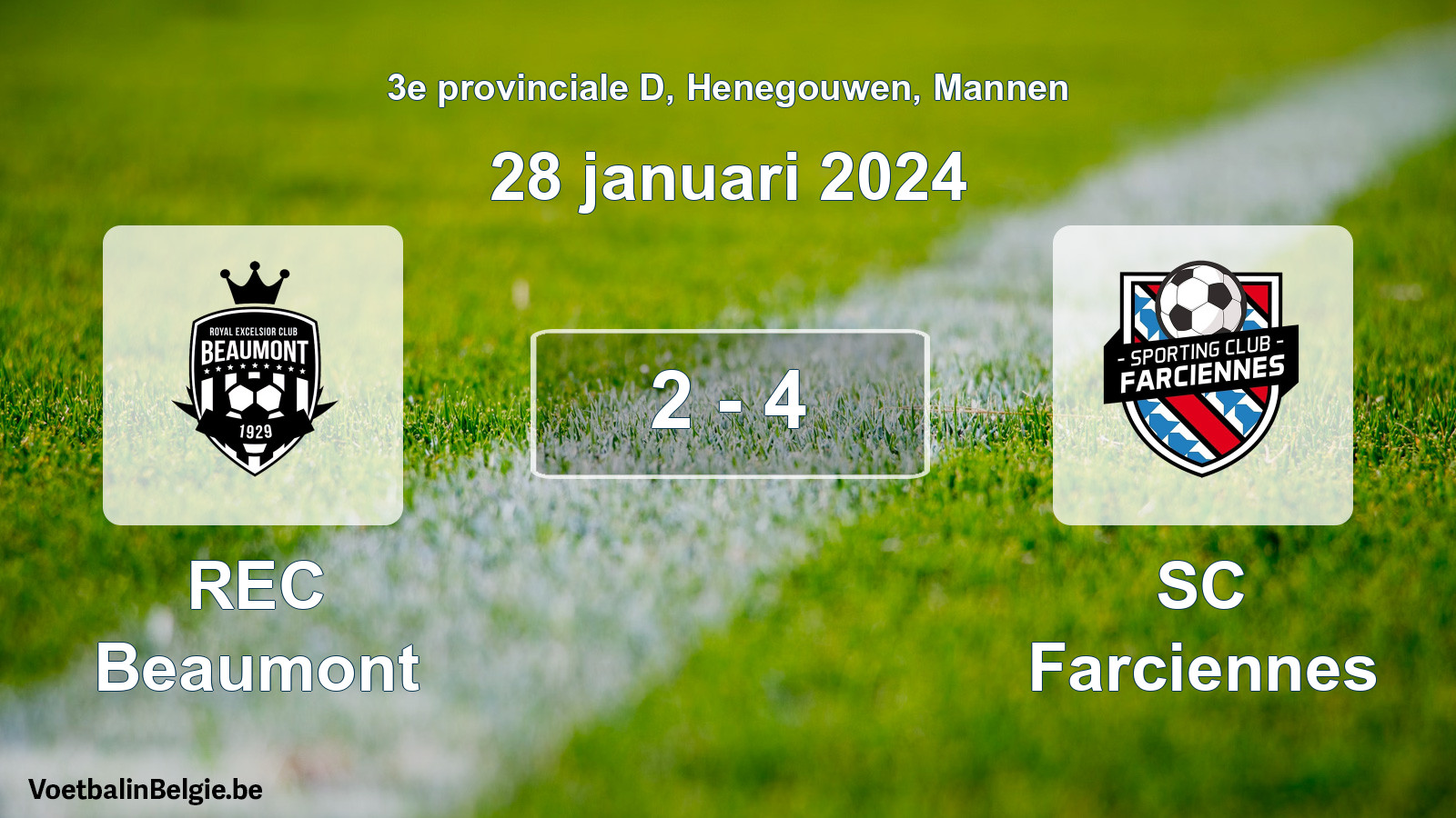 Gespeelde wedstrijd mannenvoetbal: REC Beaumont - SC Farciennes 2 - 4 (28 januari 2024)