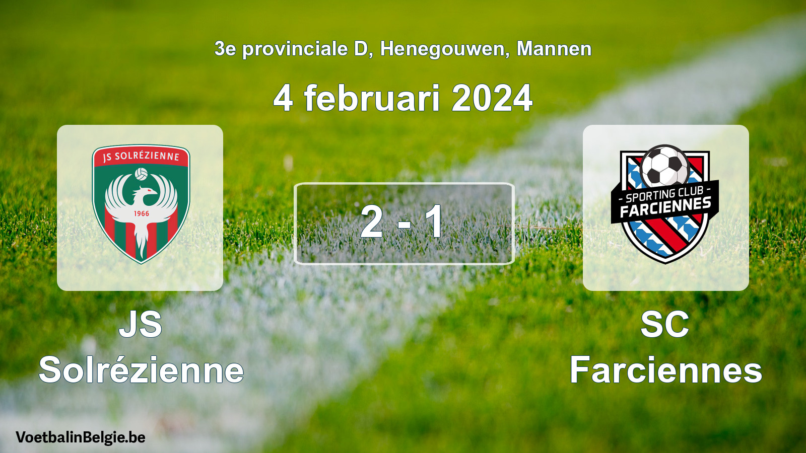 Gespeelde wedstrijd mannenvoetbal: JS Solrézienne - SC Farciennes 2 - 1 (4 februari 2024)