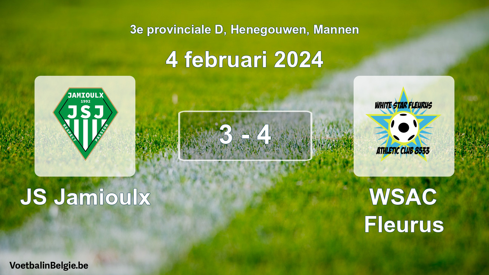 Played match men football: JS Jamioulx - WSAC Fleurus 3 - 4 (4 February 2024)