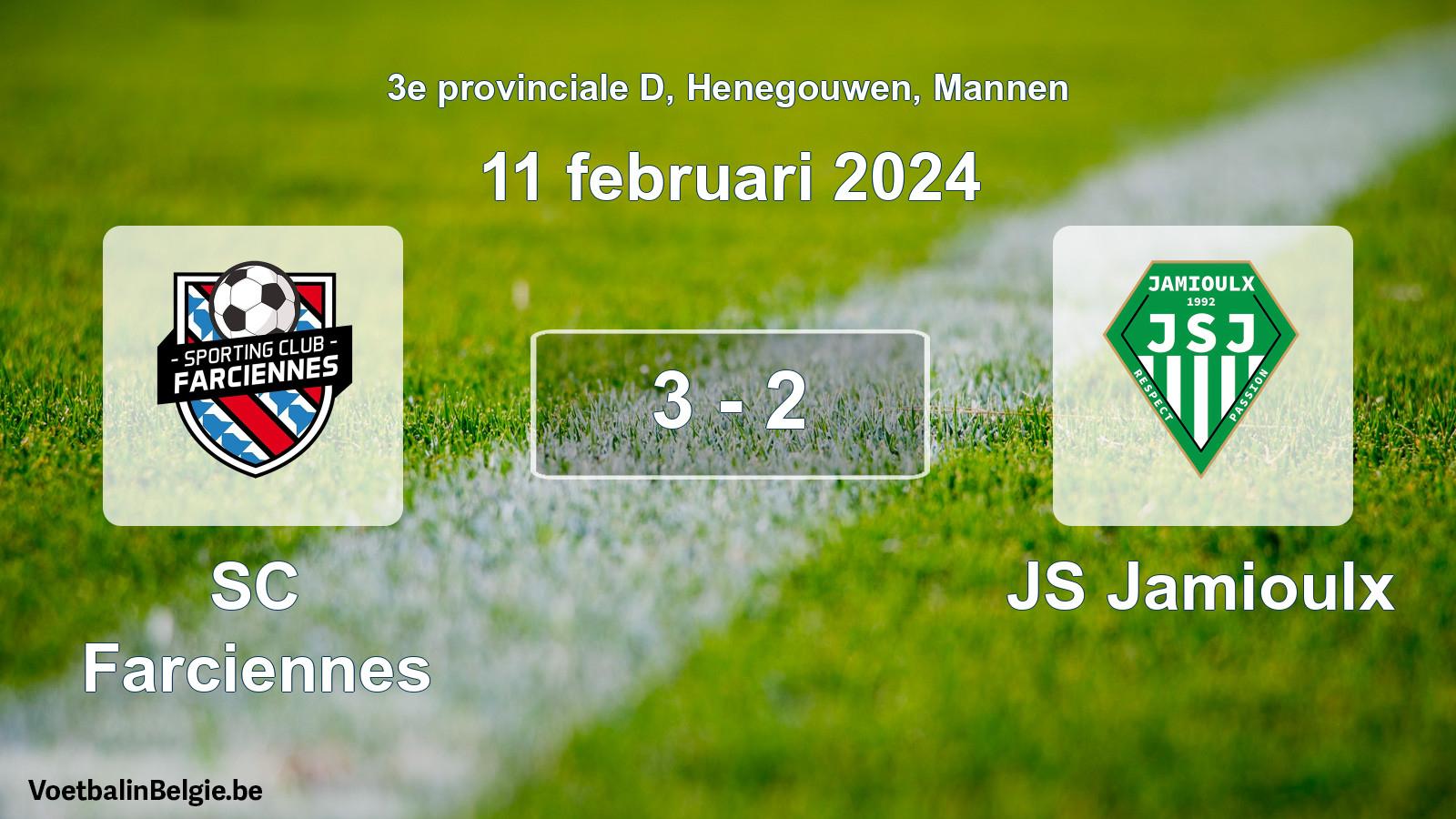 Gespeelde wedstrijd mannenvoetbal: SC Farciennes - JS Jamioulx 3 - 2 (11 februari 2024)