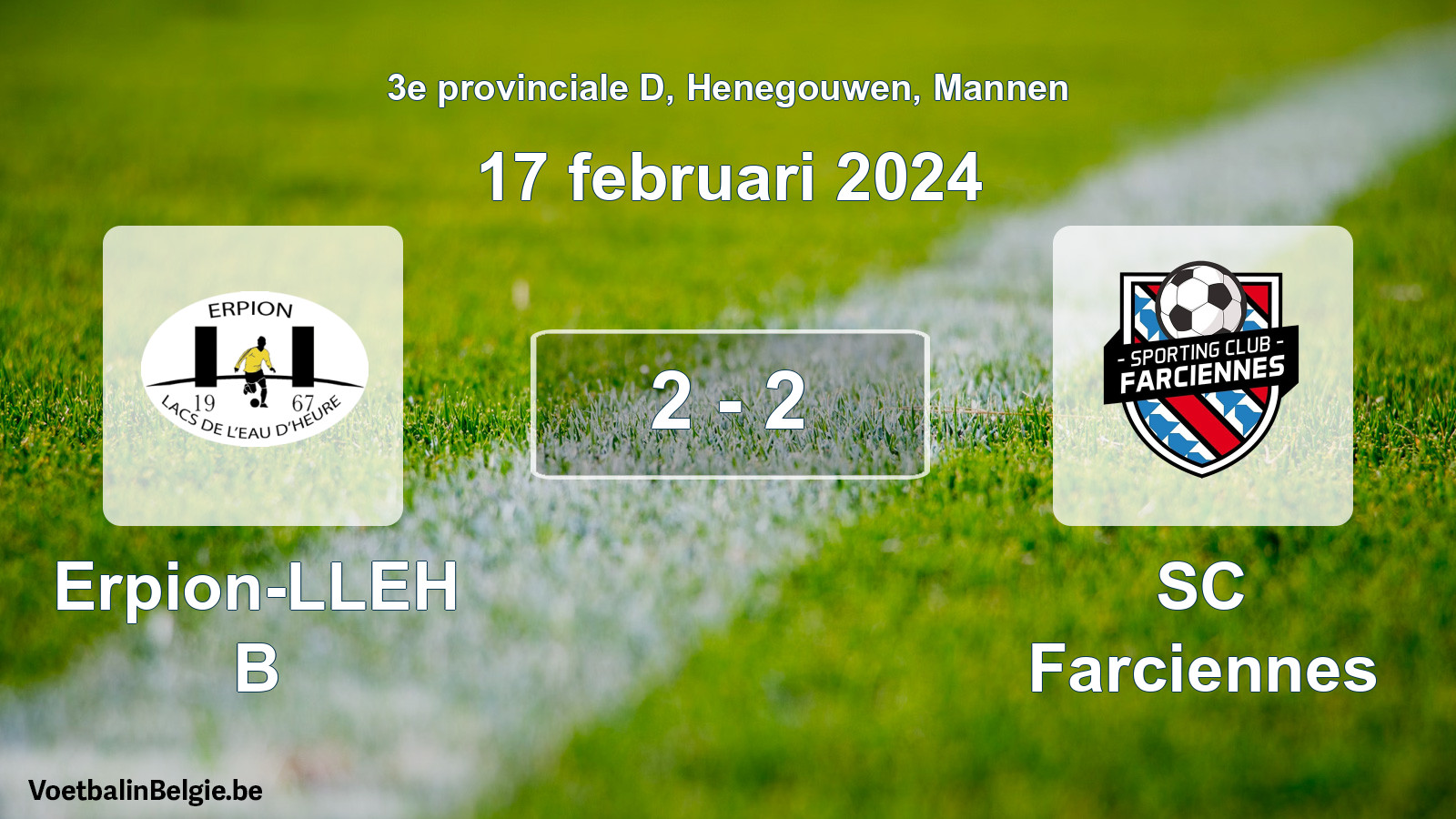Gespeelde wedstrijd mannenvoetbal: Erpion-LLEH B - SC Farciennes 2 - 2 (17 februari 2024)