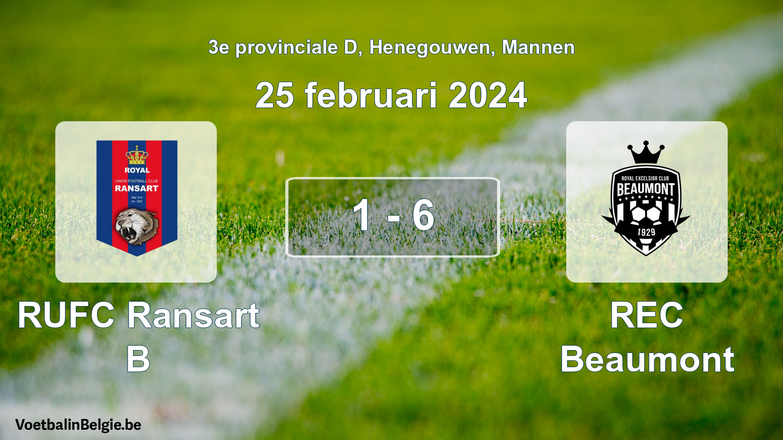 Gespeelde wedstrijd mannenvoetbal: RUFC Ransart B - REC Beaumont 1 - 6 (25 februari 2024)