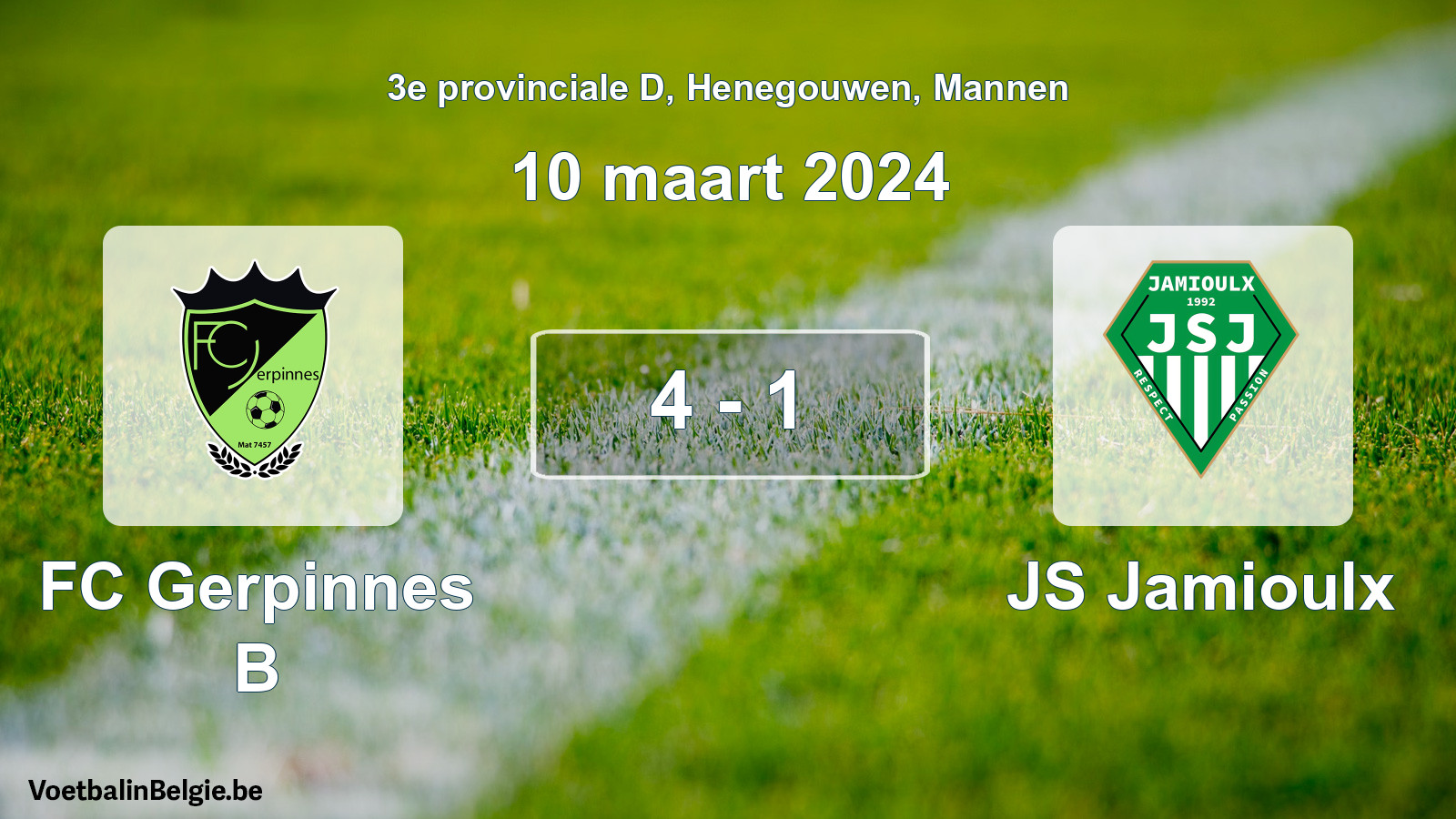Gespeelde wedstrijd mannenvoetbal: FC Gerpinnes B - JS Jamioulx 4 - 1 (10 maart 2024)