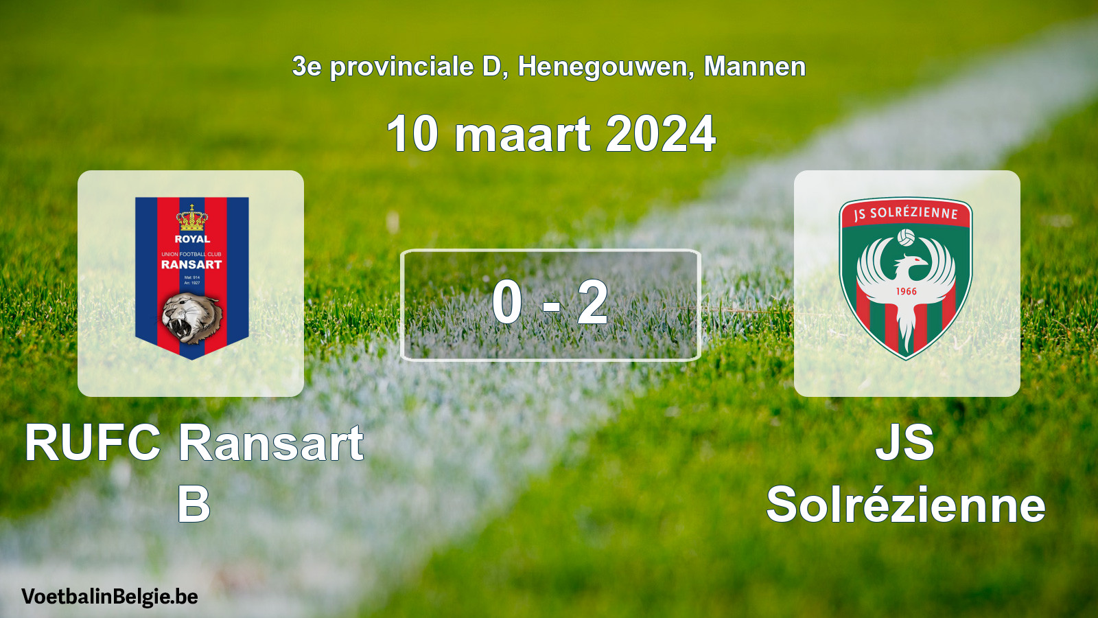 Gespeelde wedstrijd mannenvoetbal: RUFC Ransart B - JS Solrézienne 0 - 2 (10 maart 2024)