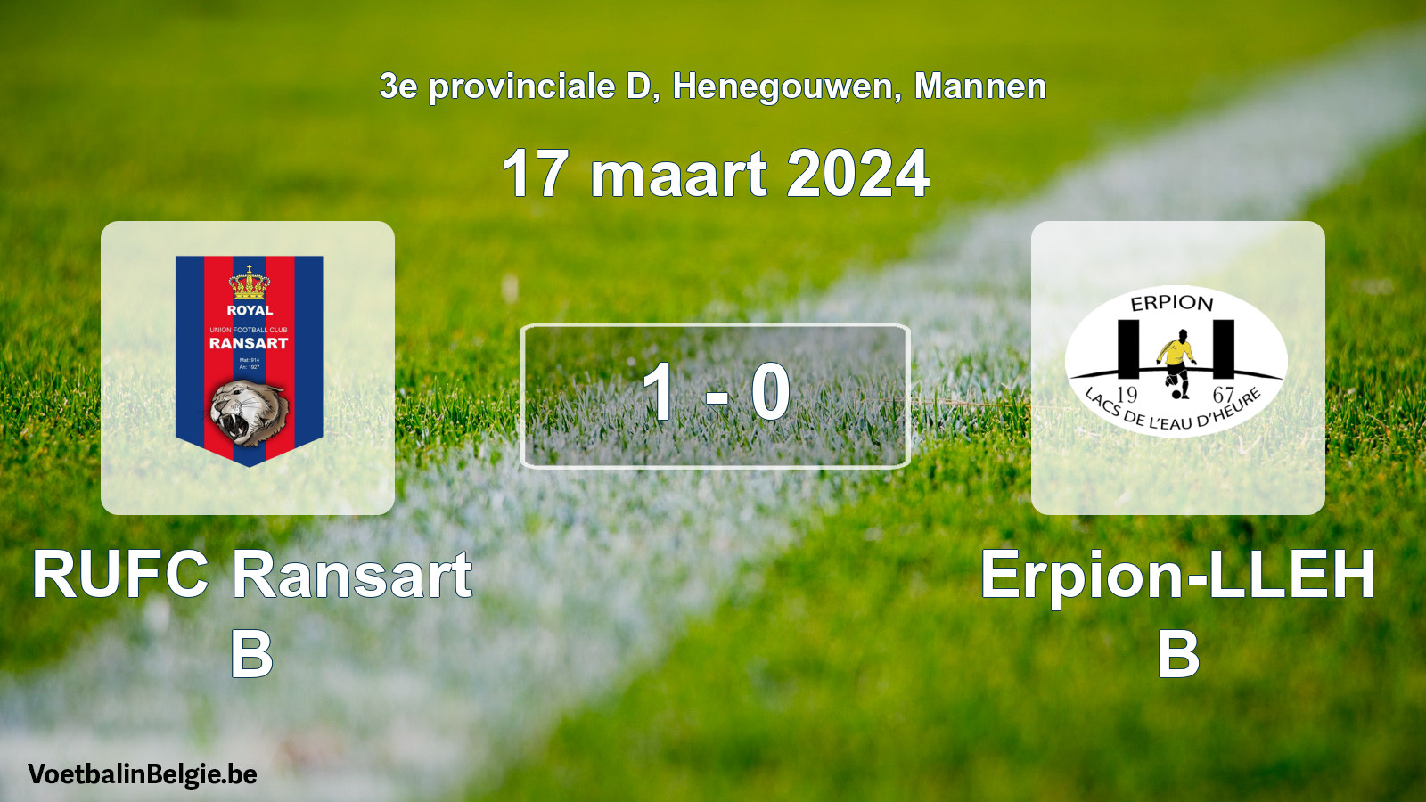 Gespeelde wedstrijd mannenvoetbal: RUFC Ransart B - Erpion-LLEH B 1 - 0 (17 maart 2024)