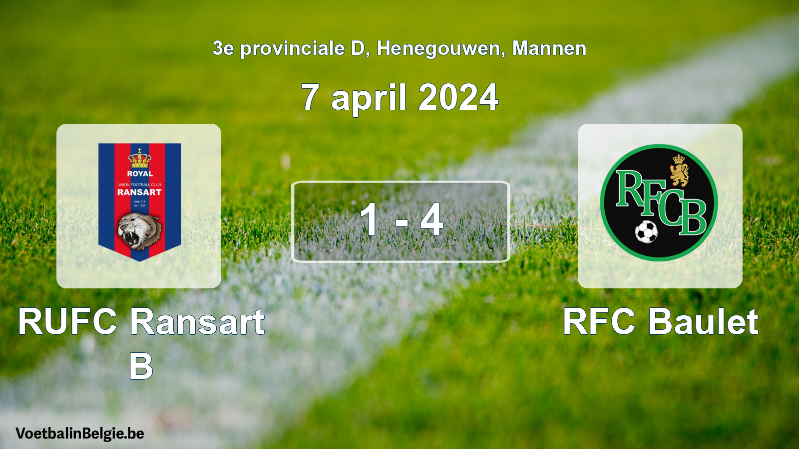 Gespeelde wedstrijd mannenvoetbal: RUFC Ransart B - RFC Baulet 1 - 4 (7 april 2024)