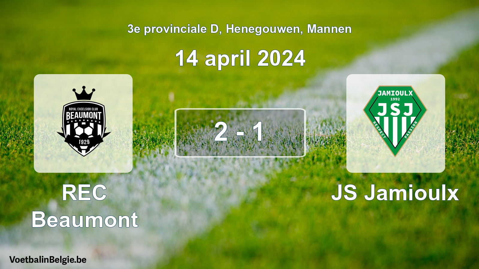 Gespeelde wedstrijd mannenvoetbal: REC Beaumont - JS Jamioulx 2 - 1 (14 april 2024)