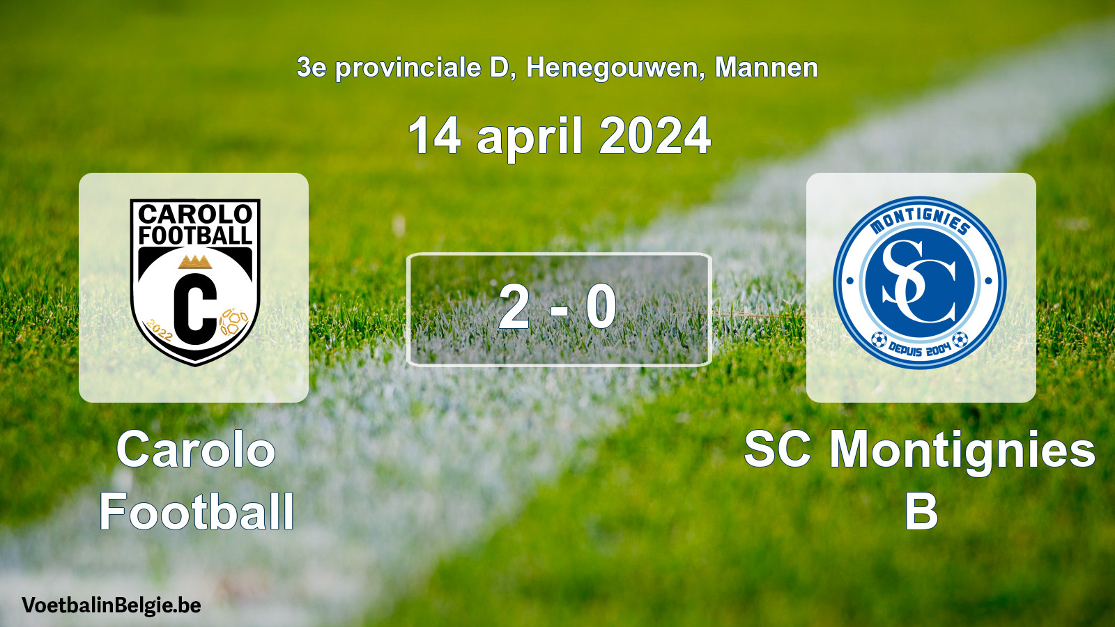 Gespeelde wedstrijd mannenvoetbal: Carolo Football - SC Montignies B 2 - 0 (14 april 2024)