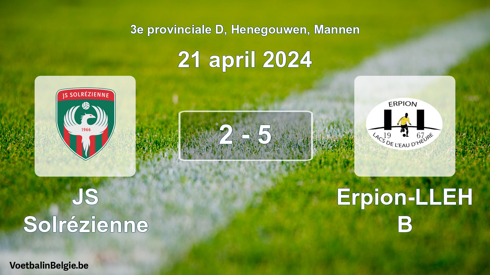 Gespeelde wedstrijd mannenvoetbal: JS Solrézienne - Erpion-LLEH B 2 - 5 (21 april 2024)